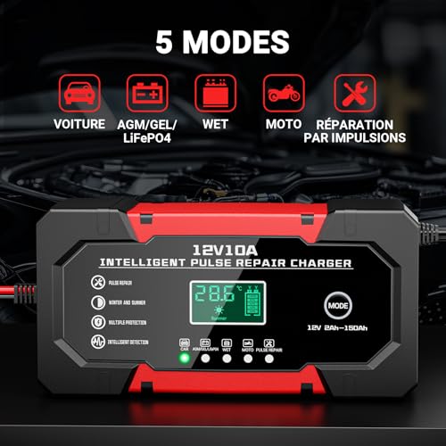 YDBAO Chargeur de Batterie Voiture Intelligente 10A 12V LiFePO4 pour Auto Moto
YDBAO Chargeur de Batterie Voiture Écran 