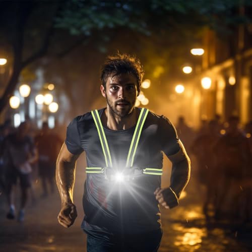 Lampe de poitrine ultra résistante et rechargeable pour course à pied - Angle de faisceau réglable jusqu'à 65° - Idéale 