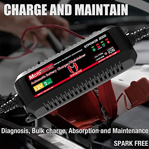 MOTOPOWER MP00207A 12V 2A Chargeur de Batterie Automatique Intelligent pour Batteries Plomb et Lithium-ION - Maintenant 