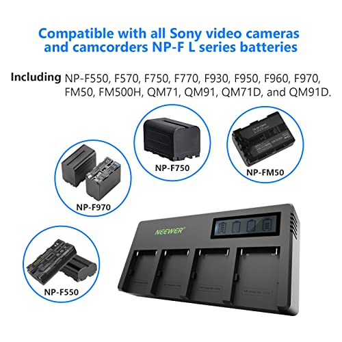 NEEWER Chargeur de Batterie NP-F à 4 canaux avec écran LCD, Compatible avec Sony NP-F550 F570 F750 F770 F930 F950 F960 F