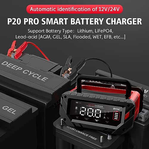 Chargeur de Batterie HTRC 12V/20A & 24V/10A, Chargeur Intelligent pour Bateries Lithium LiFePO4 et Plomb-Acide (AGM, GEL
