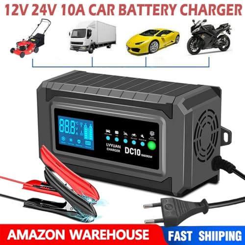Chargeur de Batterie Intelligent 12V/24V 10A avec Écran LCD, Réparation Automatique pour Voiture Moto Camion - Compatibl